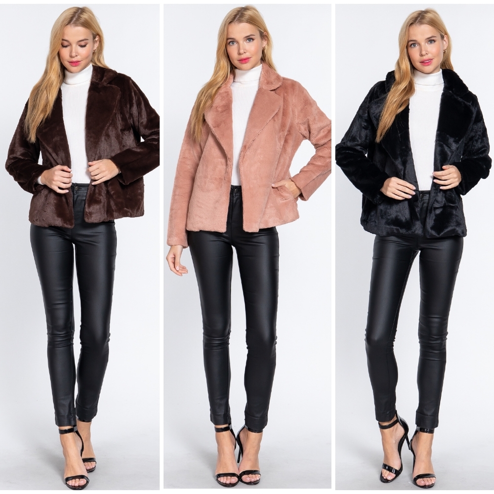 Sophisticated Chic Classic Black Faux Fur Open Coat - Picture 6 of 7